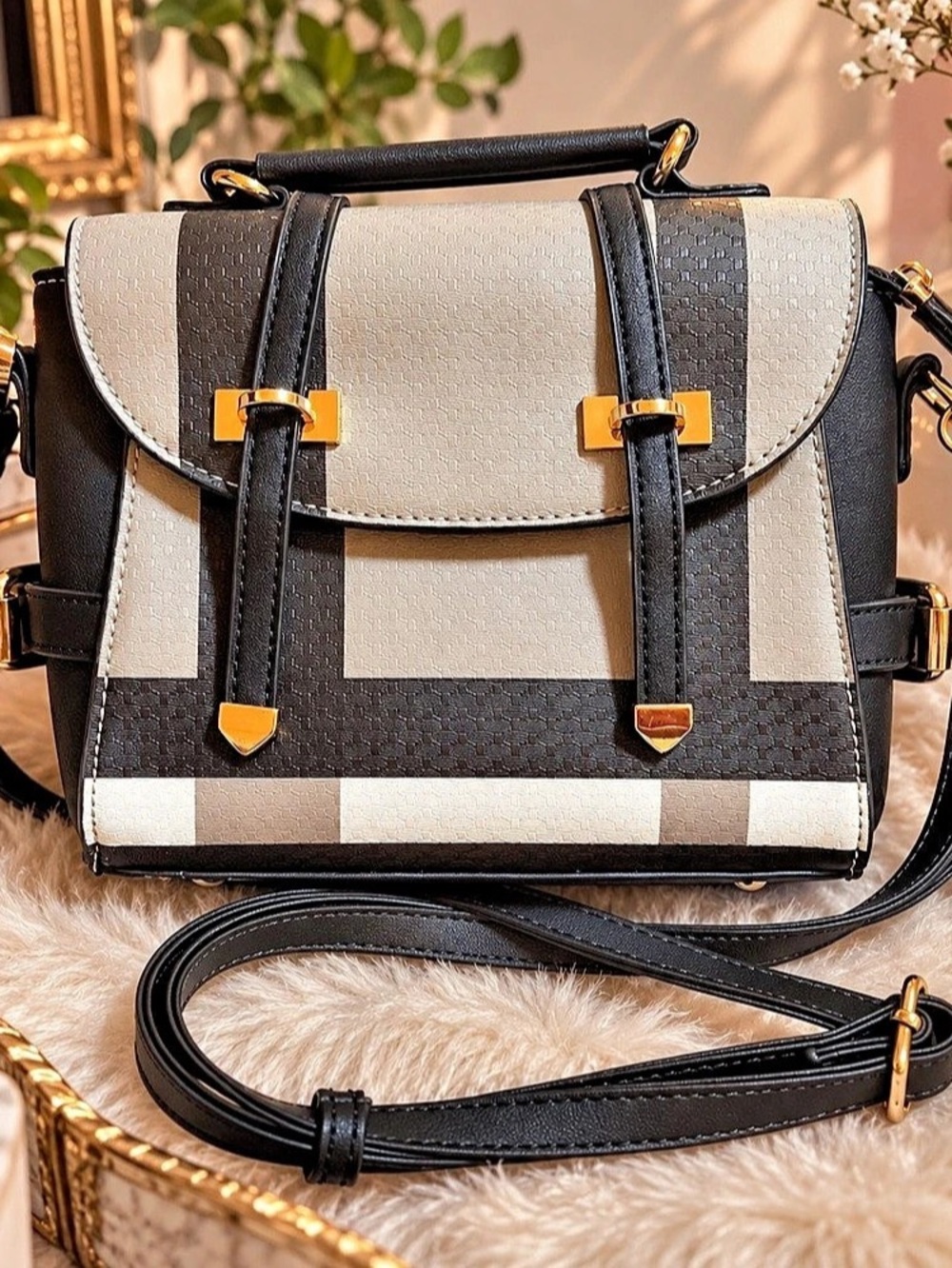 Fabiano Italia Geometric Shoulder Bag in Black & Gray Like New